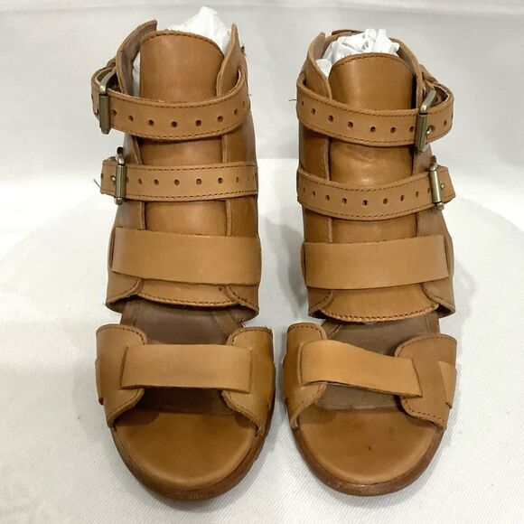 Sorel Nadia Buckle Bootie Sandals in Camel Sz 7.5 M Leather Strappy Open Toe - Picture 3 of 11